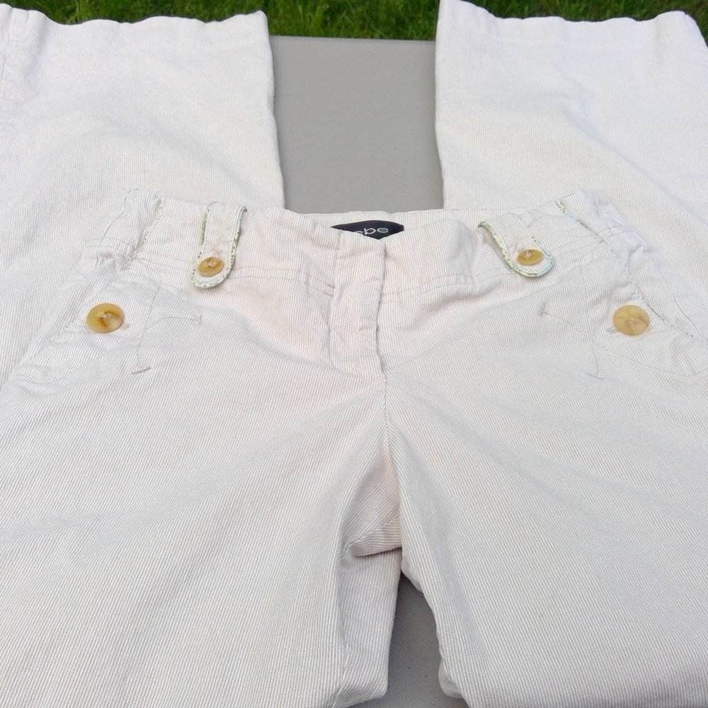 Tan Pinstriped Bebe Pants-Button Pockets